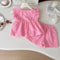 New Korean Style Girls Summer Pink Cotton Suit, Baby Hollow Small Flying Sleeve Top Shorts Two-Piece Set