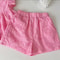 New Korean Style Girls Summer Pink Cotton Suit, Baby Hollow Small Flying Sleeve Top Shorts Two-Piece Set