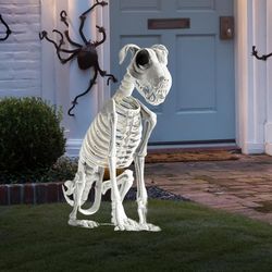 realistic halloween skeleton dog, posable spooky pet decor for haunted yard & party, creepy skull bone animal statue