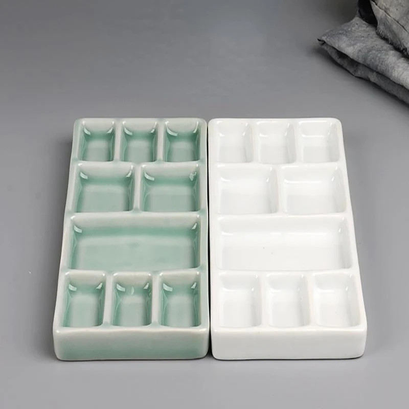 Portable Ceramic Square Palette Multigrid Watercolor Oil Paint Tray Adult Beginner Jingdezhen Firin 4