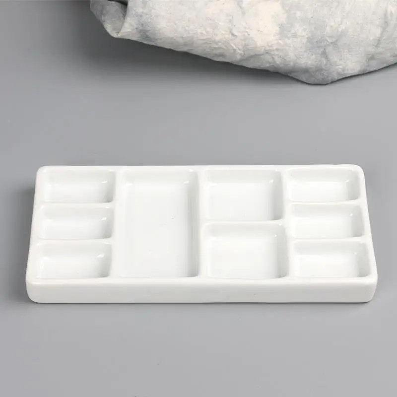Portable Ceramic Square Palette Multigrid Watercolor Oil Paint Tray Adult Beginner Jingdezhen Firin 0