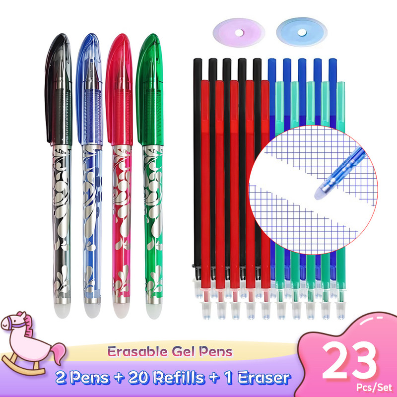 Erasable Gel Pens With Refills  Eraser Magic Ink In Black Blue Red Green Smooth Writing Stationery  0
