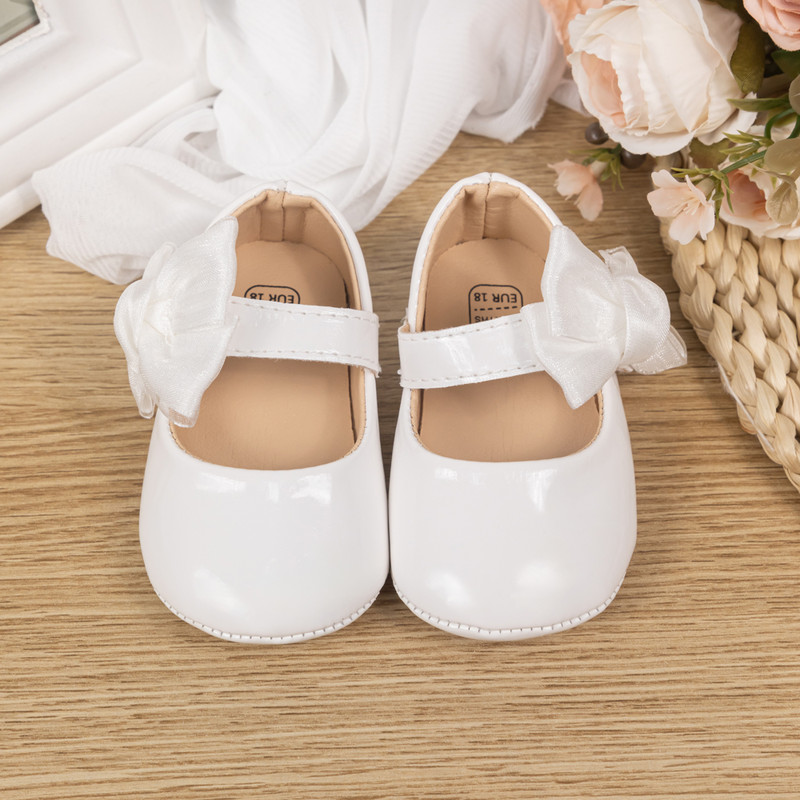 Breathable Newborn Baby Non-slip PU Walking Shoes, Soft Rubber Sole Baby Princess Shoes with British Bow Style