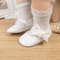 Breathable Newborn Baby Non-slip PU Walking Shoes, Soft Rubber Sole Baby Princess Shoes with British Bow Style