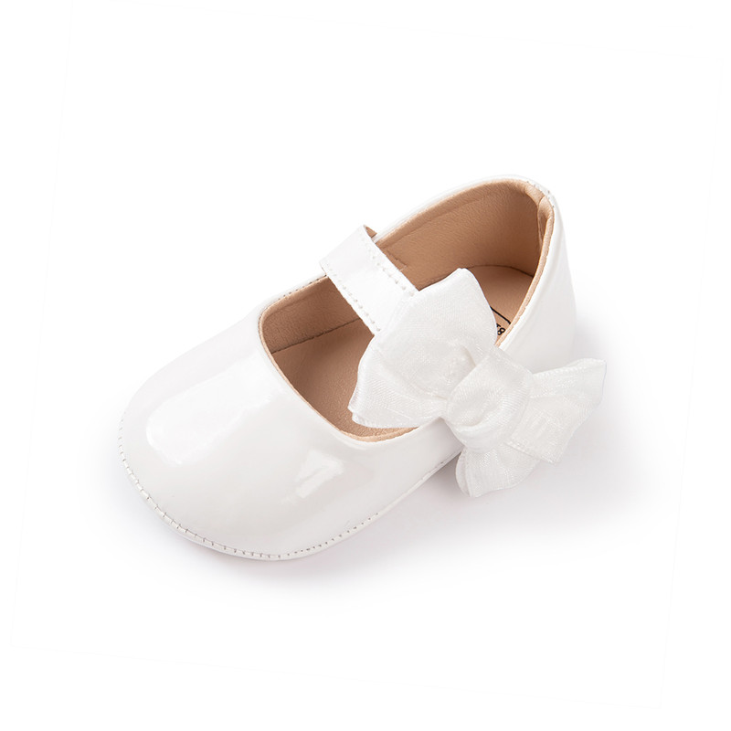 Breathable Newborn Baby Non-slip PU Walking Shoes, Soft Rubber Sole Baby Princess Shoes with British Bow Style