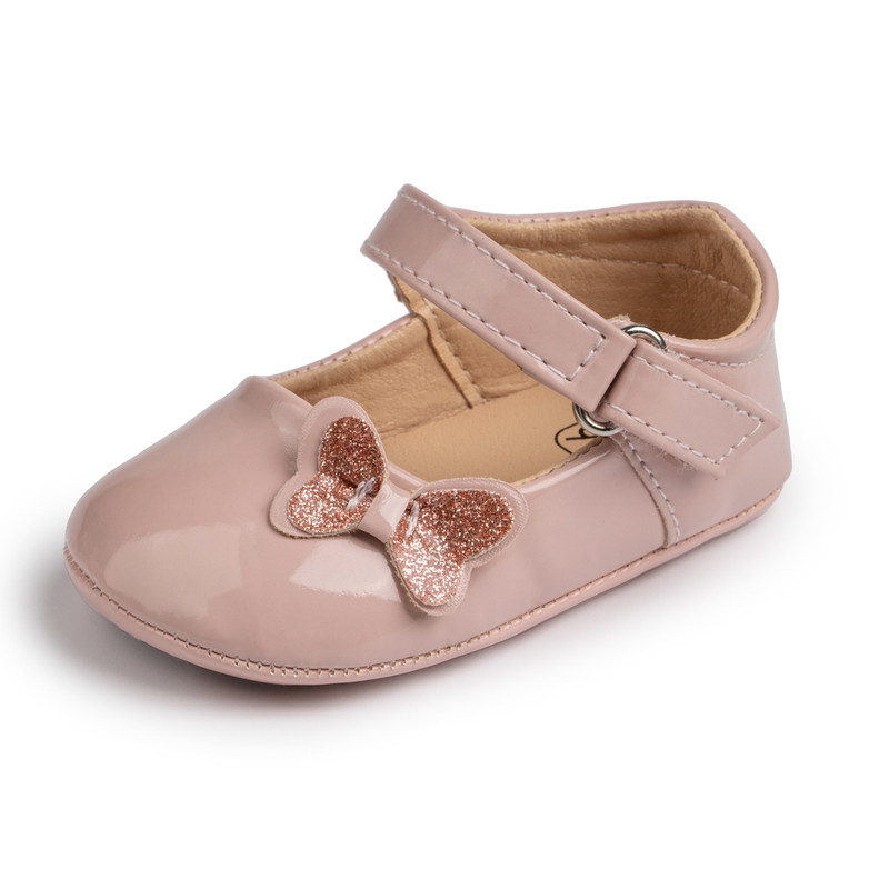 Breathable Newborn Baby Non-slip PU Walking Shoes, Soft Rubber Sole Baby Princess Shoes with British Bow Style
