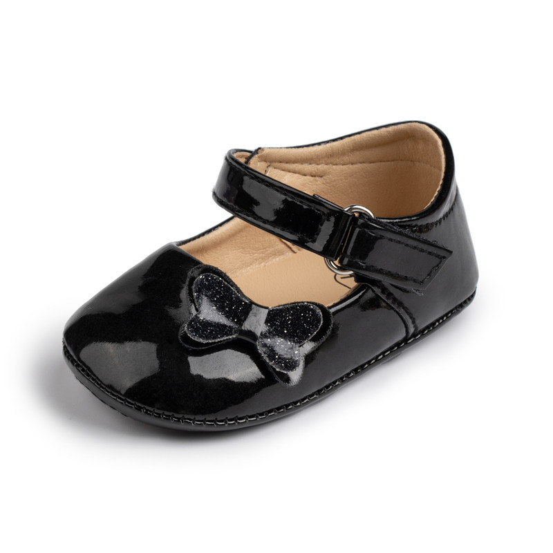 Breathable Newborn Baby Non-slip PU Walking Shoes, Soft Rubber Sole Baby Princess Shoes with British Bow Style