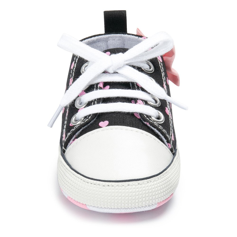 Fashion Bowknot Heart Print Newborn Baby Girls Shoes, Classic Canvas High Tops Sneakers with Soft Anti-Slip Sole