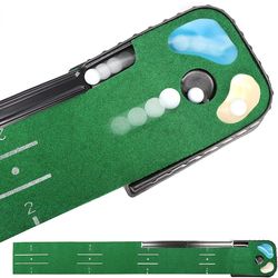 pgm golf indoor putting mat putter trainer green carpet practice set ball return mats for home & office golf practice