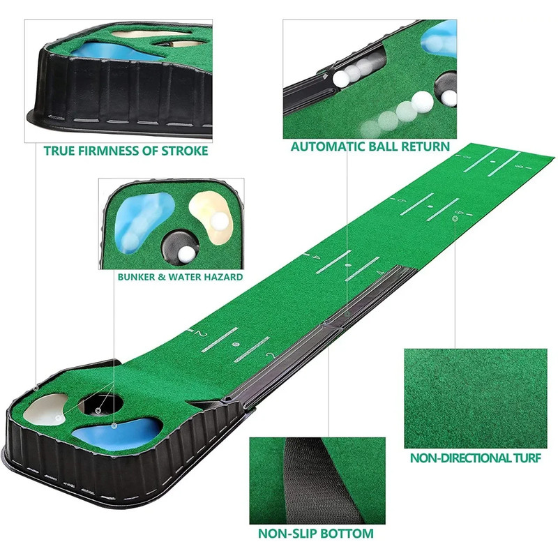 PGM Golf Indoor Putting Mat Putter Trainer Green Carpet Practice Set Ball Return Mats for Home & Office Golf Practice