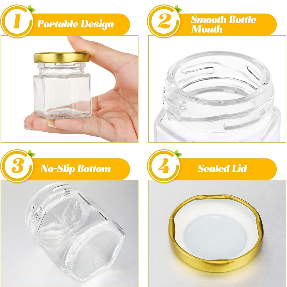 Mini Hexagon Glass Jars Bulk With Lids Small Honey Jars Spice Canning Mason Jars For Wedding Favors 3