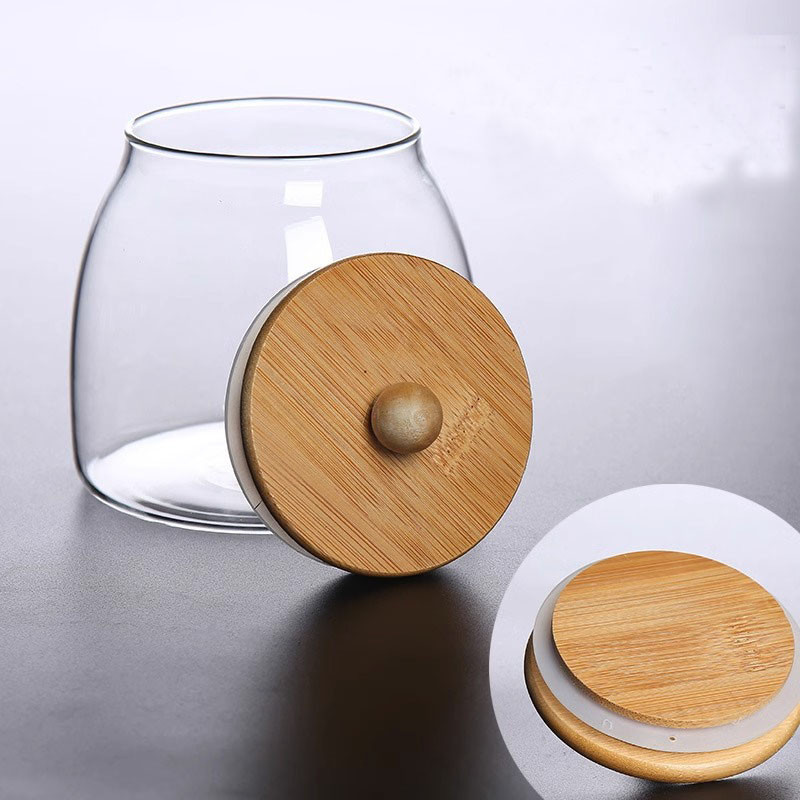 Large Capacity Wooden Lid Glass Sealed Jar, Kitchen Storage Food Container for Tea, Candy, Coffee, Herbs & Mason Jars