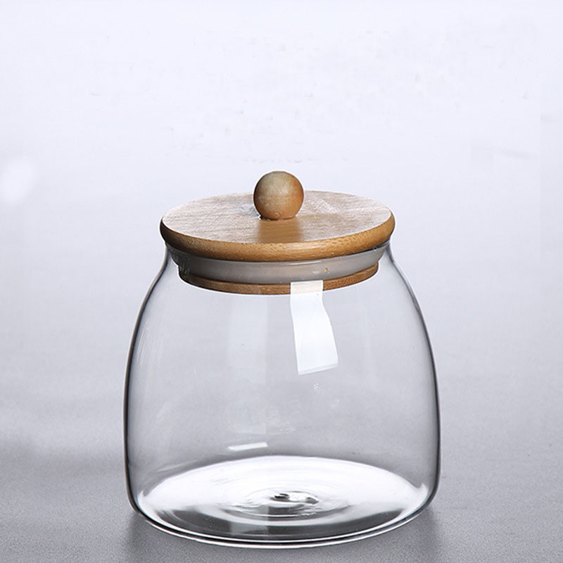 Large Capacity Wooden Lid Glass Sealed Jar, Kitchen Storage Food Container for Tea, Candy, Coffee, Herbs & Mason Jars