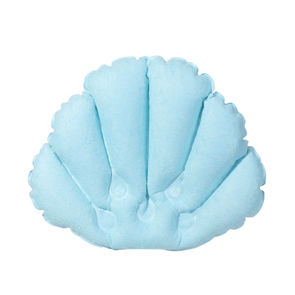 Inflatable Soft Spa Neck Bath Pillow With Suction Cups, Terry Cloth Fan-Shaped Neck Support Pillow Bathtub Cushion
