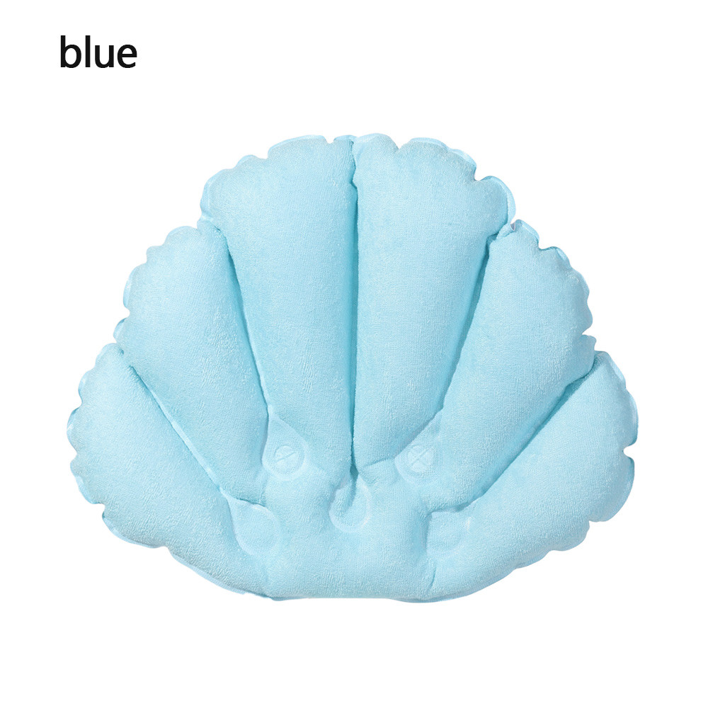 Inflatable Soft Spa Neck Bath Pillow With Suction Cups, Terry Cloth Fan-Shaped Neck Support Pillow Bathtub Cushion