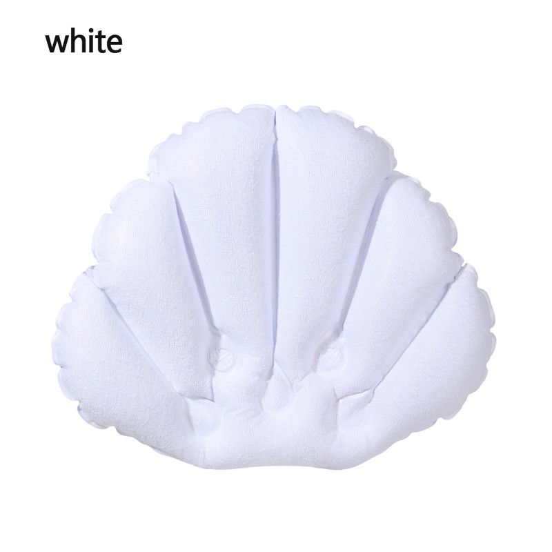 Inflatable Soft Spa Neck Bath Pillow With Suction Cups, Terry Cloth Fan-Shaped Neck Support Pillow Bathtub Cushion