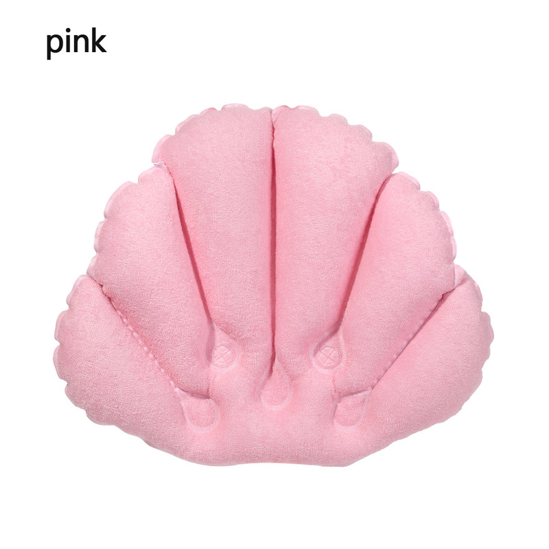 Inflatable Soft Spa Neck Bath Pillow With Suction Cups, Terry Cloth Fan-Shaped Neck Support Pillow Bathtub Cushion