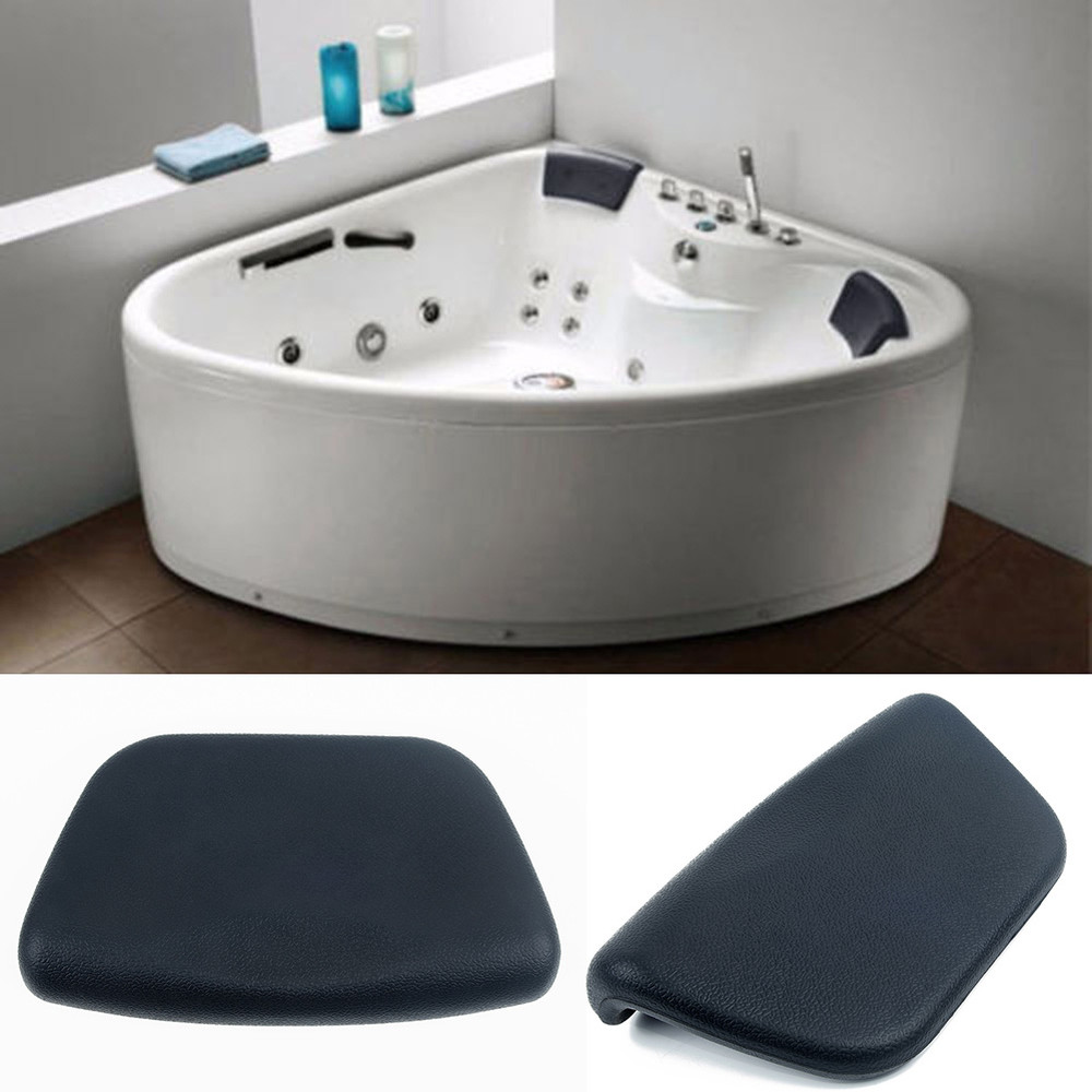 Luxury Black Spa Bath Pillow PU Bathtub Headrest, Waterproof Bath Cushion, Soft Bathtub Pillow for Neck & Head Support