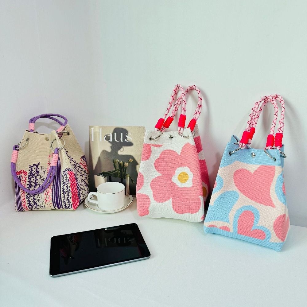 Butterfly Knitted Bucket Bag For Women Versatile Knitted Wrist Bag Cute Fashion Handbag 2