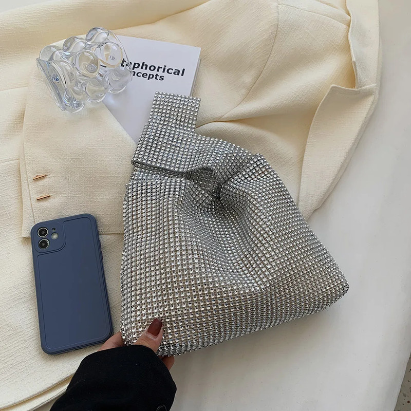 Womens Crystal Bling Bag Solid Color Rhinestone Sparkly Evening Bags Versatile Wristlet Party Handb 2