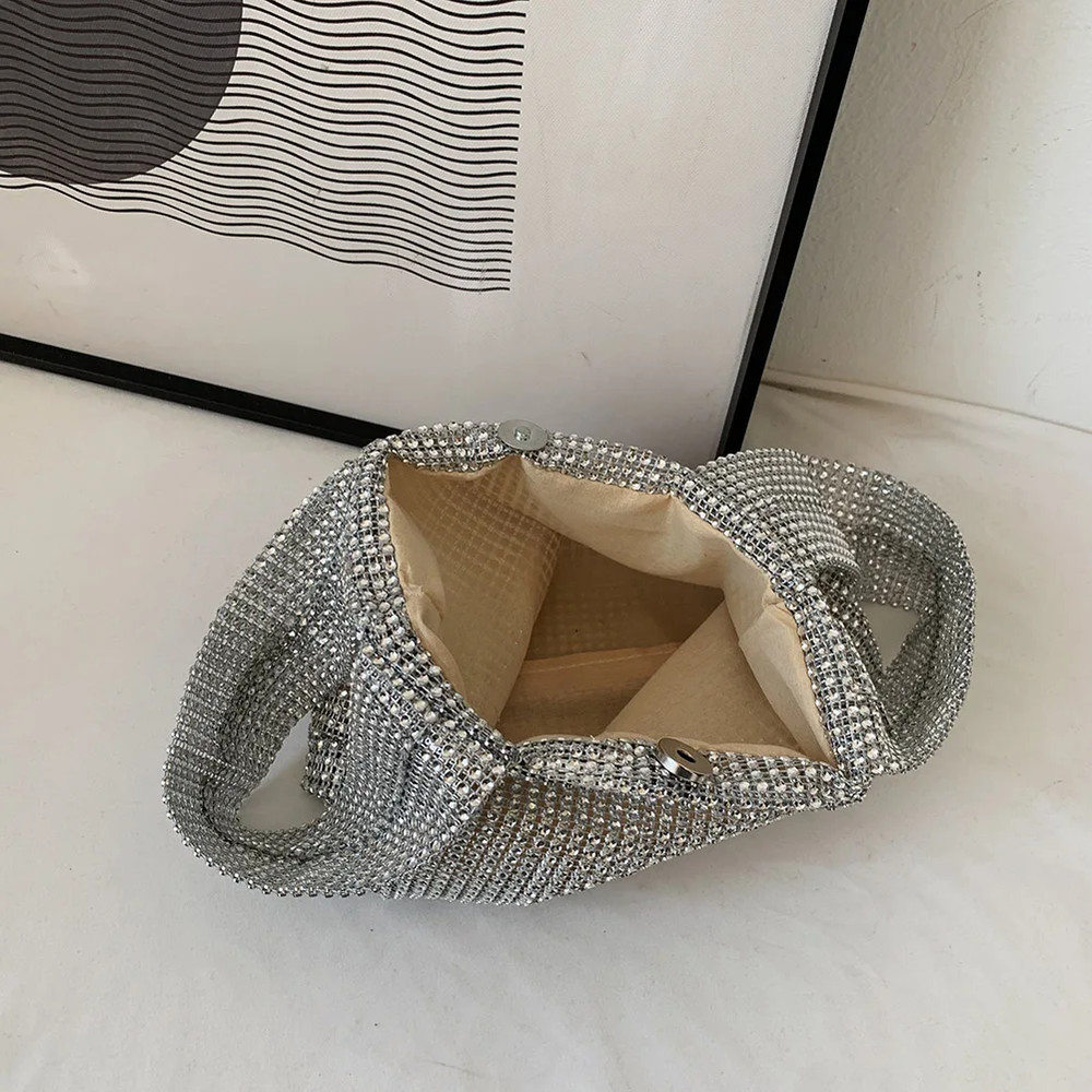 Womens Crystal Bling Bag Solid Color Rhinestone Sparkly Evening Bags Versatile Wristlet Party Handb 3