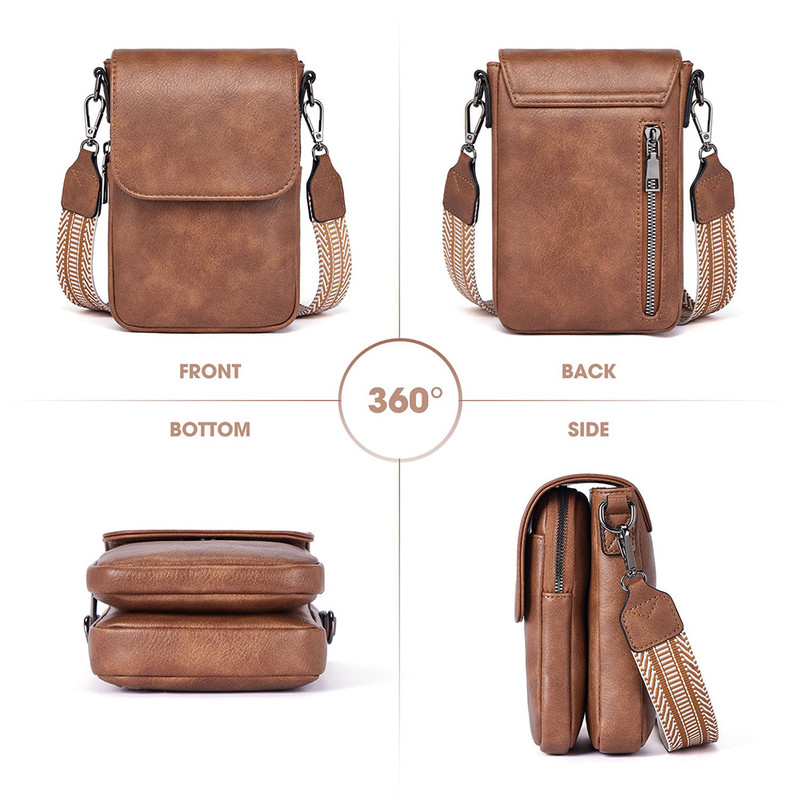 Vintage Womens Shoulder Crossbody Bag with Adjustable Wide Strap, Multi-Zipper Compartments Wallet Phone Pouch