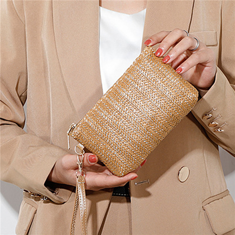 Women's Woven Bag Wristlet Clutch, Medium Long Day Wallet with Mobile Phone Slot, Fashion Card Holder, Coin Pouch