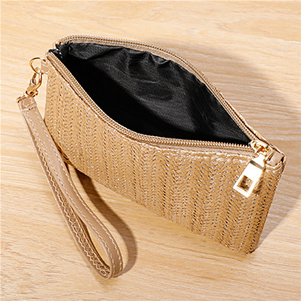Women's Woven Bag Wristlet Clutch, Medium Long Day Wallet with Mobile Phone Slot, Fashion Card Holder, Coin Pouch