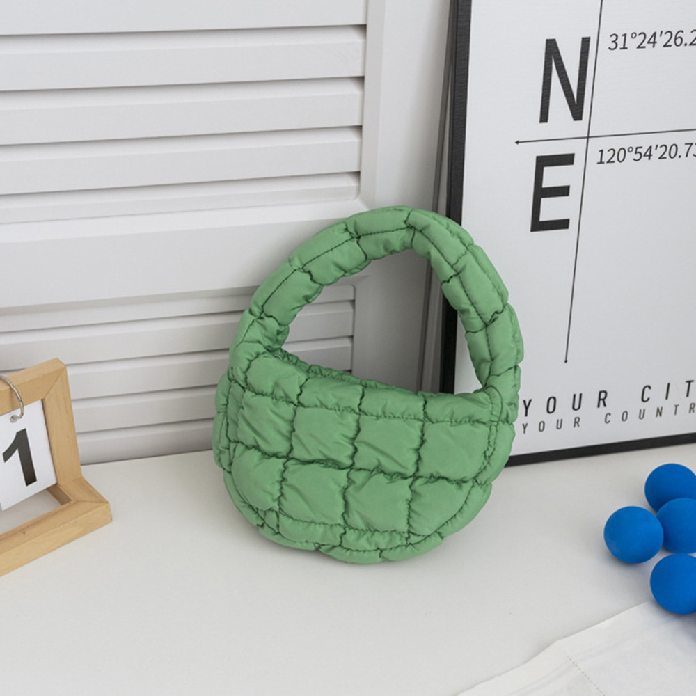 Elegant Purple Quilted Circle Phone Purse, Fashion Mini Puffer Tote Bag & Padded Key Pouch in Soft Nylon