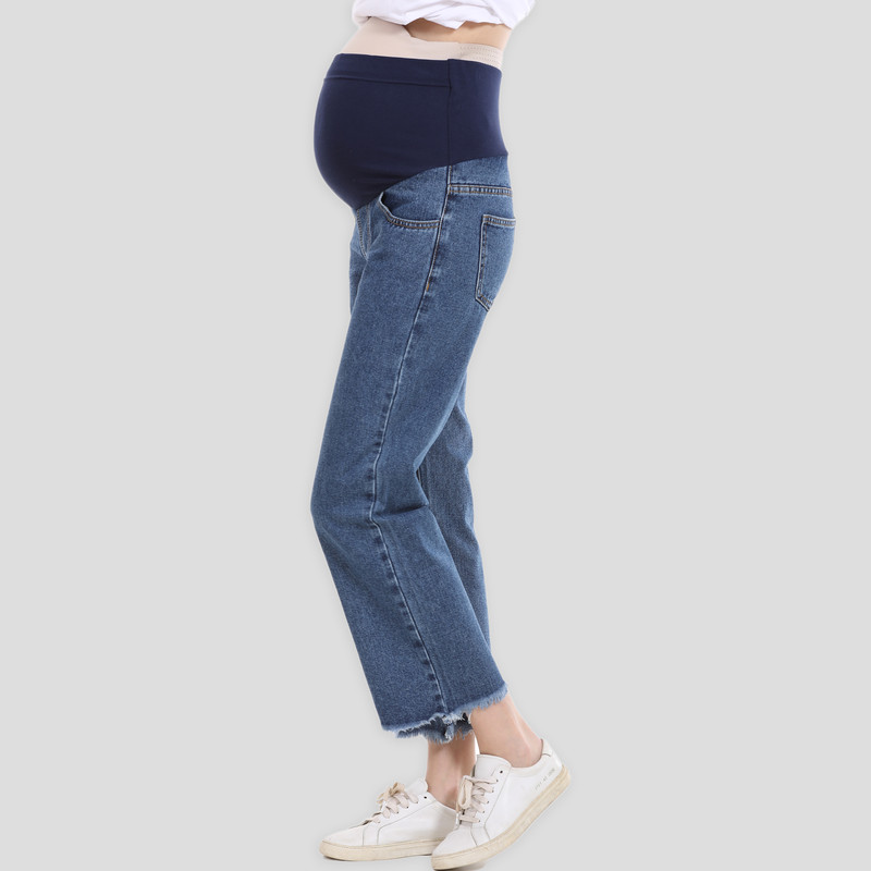 Maternity Pants for Pregnant Women with Adjustable Waist Band, Pregnancy Jean Trousers, Loose Straight Leg Wide Leg