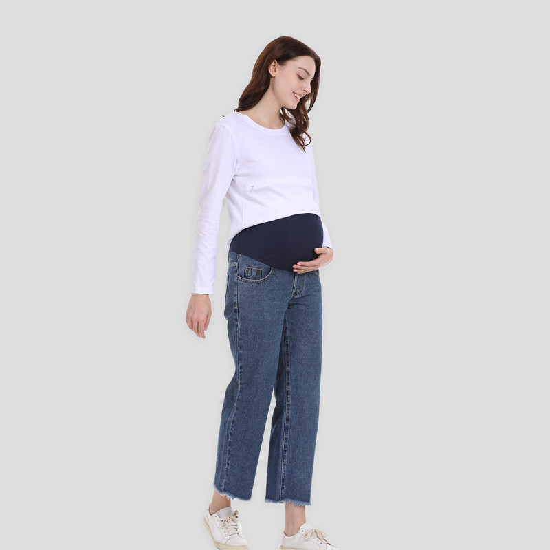 Maternity Pants for Pregnant Women with Adjustable Waist Band, Pregnancy Jean Trousers, Loose Straight Leg Wide Leg