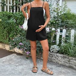solid color strappy maternity dress, summer one-piece shorts dress for pregnant women