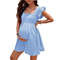Square Neck Plaid Maternity Dress, Short Sleeve Summer Casual Dress for Expecting Mothers