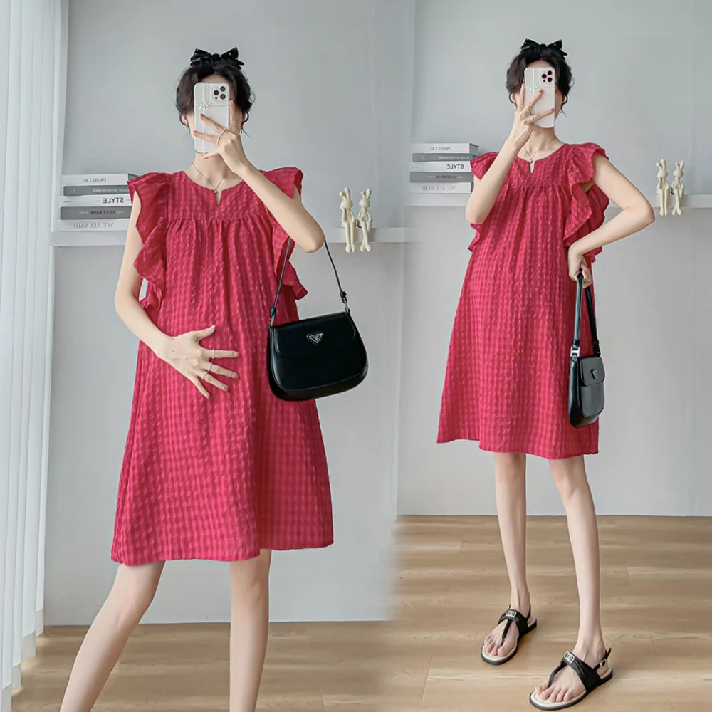 Korean Style Short Maternity Dress for Summer, Petal Sleeve A-Line Mini Dress for a Sweet, Cute Pregnancy Look