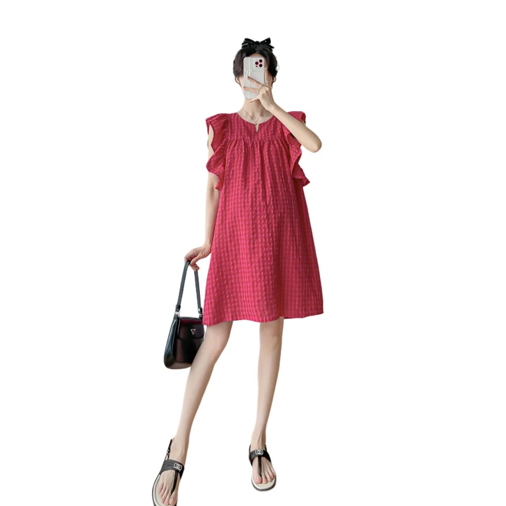 Korean Style Short Maternity Dress for Summer, Petal Sleeve A-Line Mini Dress for a Sweet, Cute Pregnancy Look