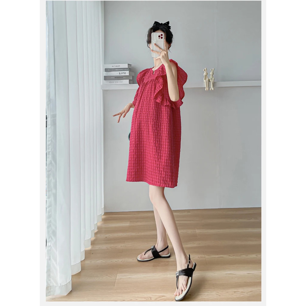 Korean Style Short Maternity Dress for Summer, Petal Sleeve A-Line Mini Dress for a Sweet, Cute Pregnancy Look