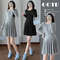 Elegant Korean Style Maternity Dress, A-Line Pleated Design Long Sleeve Lace Pregnant Dress for Women