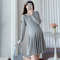 Elegant Korean Style Maternity Dress, A-Line Pleated Design Long Sleeve Lace Pregnant Dress for Women