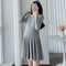 Elegant Korean Style Maternity Dress, A-Line Pleated Design Long Sleeve Lace Pregnant Dress for Women