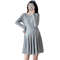 Elegant Korean Style Maternity Dress, A-Line Pleated Design Long Sleeve Lace Pregnant Dress for Women