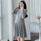 Elegant Korean Style Maternity Dress, A-Line Pleated Design Long Sleeve Lace Pregnant Dress for Women