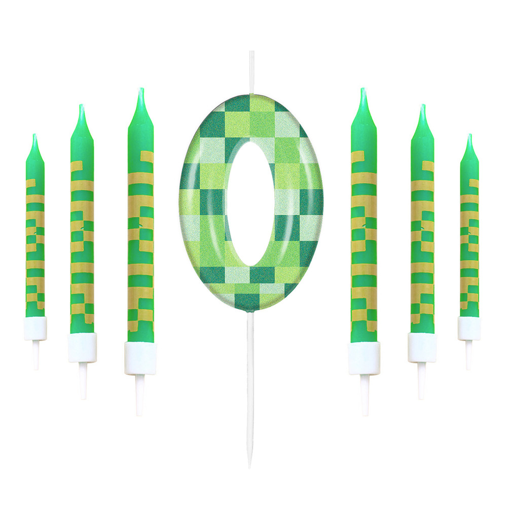 Green My World Candle Birthday Party Pixel Theme Video Game Party Decoration Cake Top Digital Candl 14