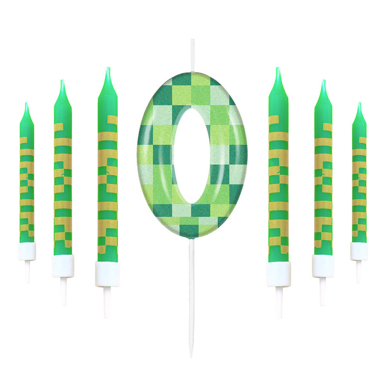 Green My World Candle Birthday Party Pixel Theme Video Game Party Decoration Cake Top Digital Candl 14
