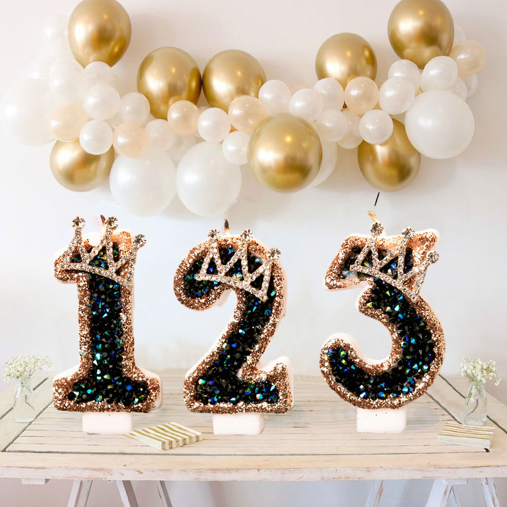 Luxury Black Diamond Crown Candle Number, Happy Birthday Cake Candles & Stylish Cake Topper Decoration for Wedding