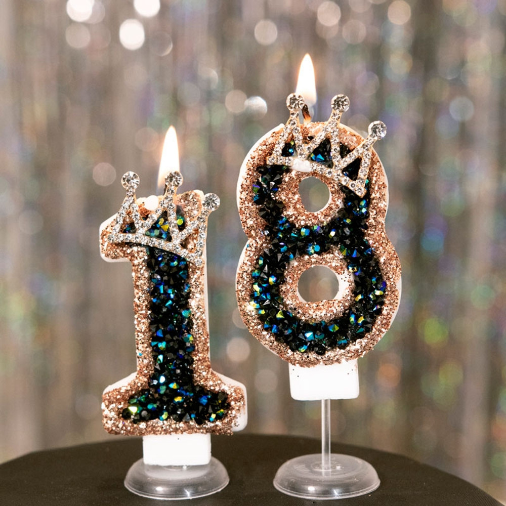 Luxury Black Diamond Crown Candle Number, Happy Birthday Cake Candles & Stylish Cake Topper Decoration for Wedding