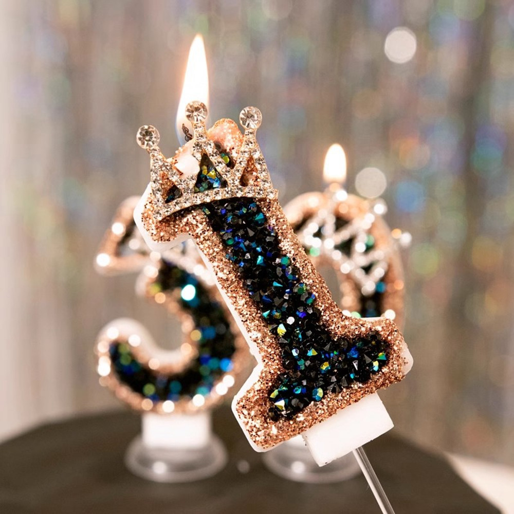 Luxury Black Diamond Crown Candle Number, Happy Birthday Cake Candles & Stylish Cake Topper Decoration for Wedding
