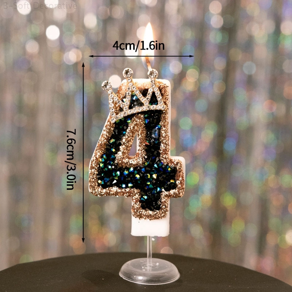 Luxury Black Diamond Crown Candle Number, Happy Birthday Cake Candles & Stylish Cake Topper Decoration for Wedding