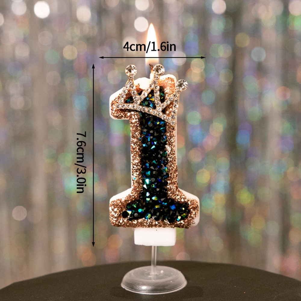 Luxury Black Diamond Crown Candle Number, Happy Birthday Cake Candles & Stylish Cake Topper Decoration for Wedding