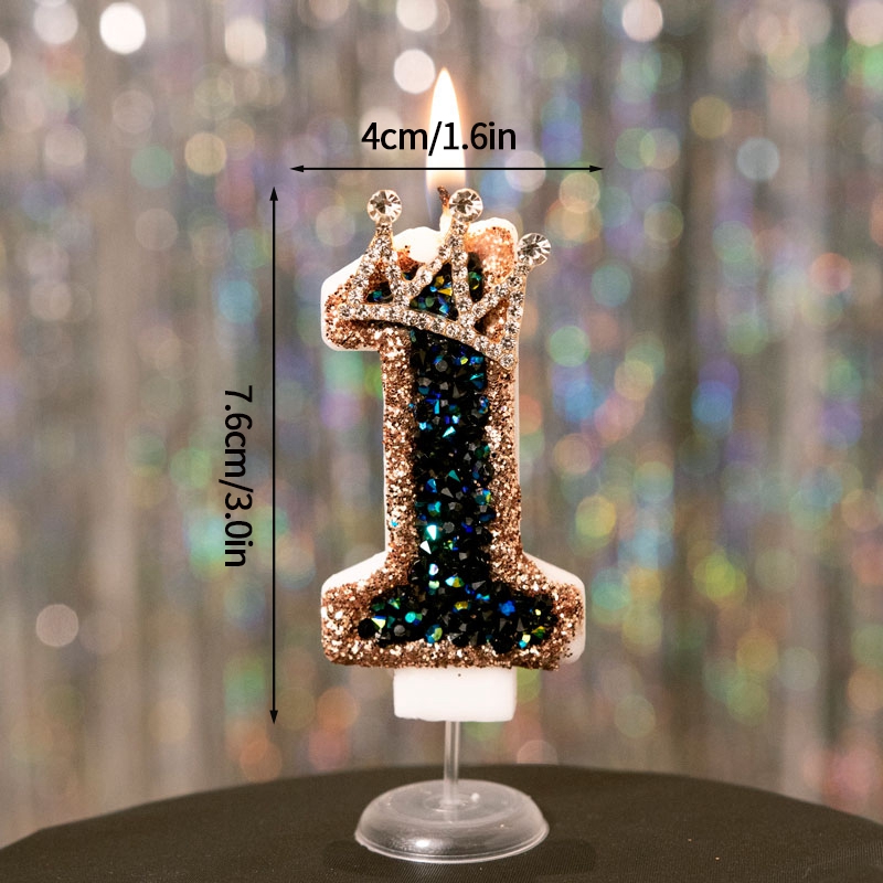 Luxury Black Diamond Crown Candle Number, Happy Birthday Cake Candles & Stylish Cake Topper Decoration for Wedding