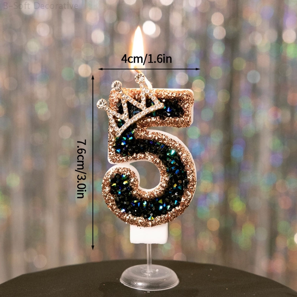 Luxury Black Diamond Crown Candle Number, Happy Birthday Cake Candles & Stylish Cake Topper Decoration for Wedding